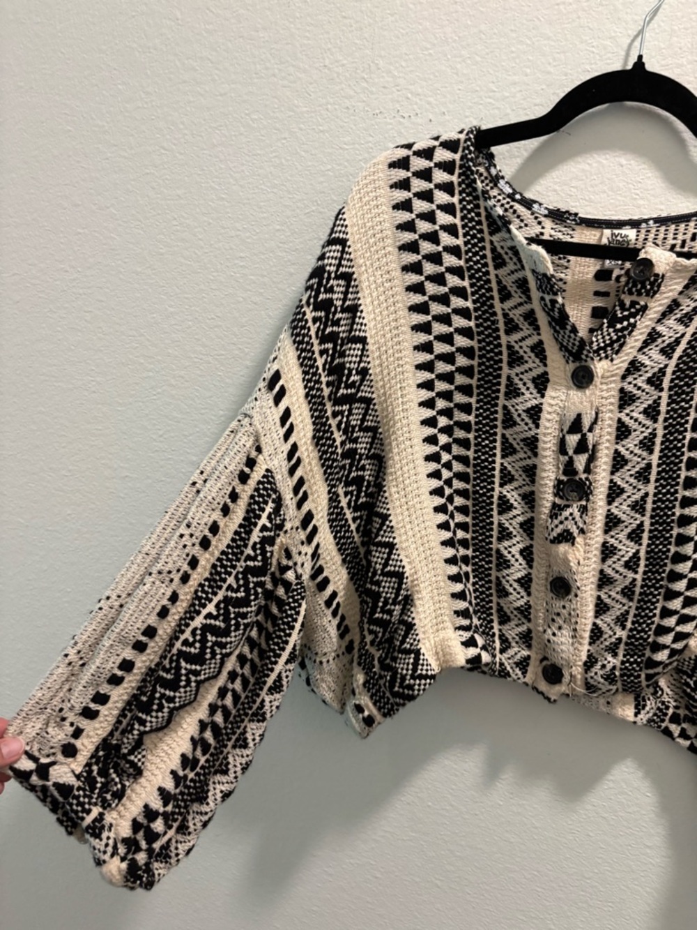 Ivy Jane Cropped Knit Button-Front Top in Black & Cream, size XS - Picture 2 of 7